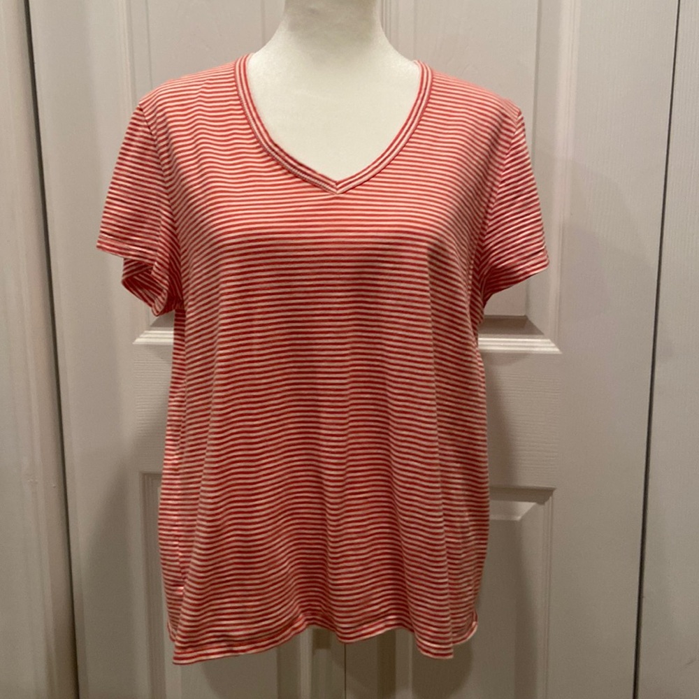Loft, pink and white striped tee, size large, 100% cotton